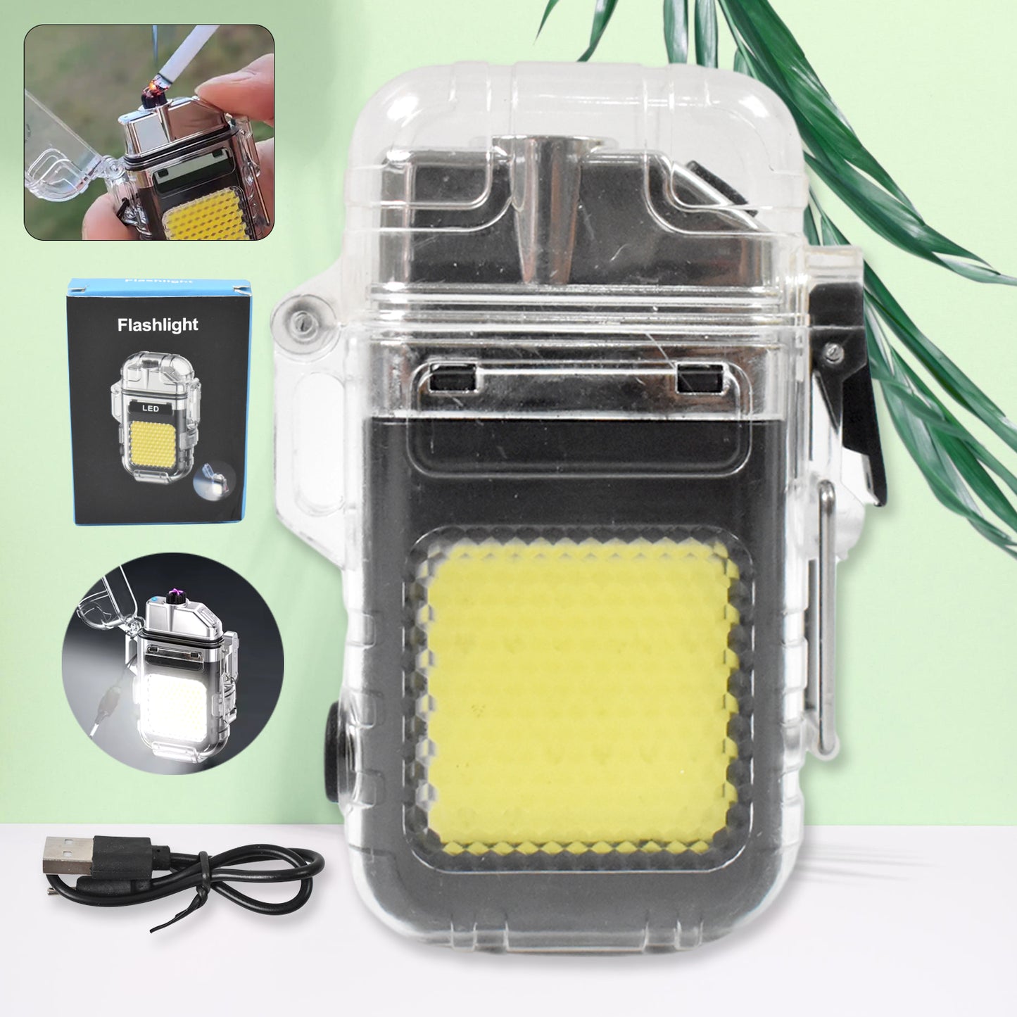 KLICKKART Usb Rechargeable Electric Lighter 3 Modes Cob Flashlight (1 Pc)