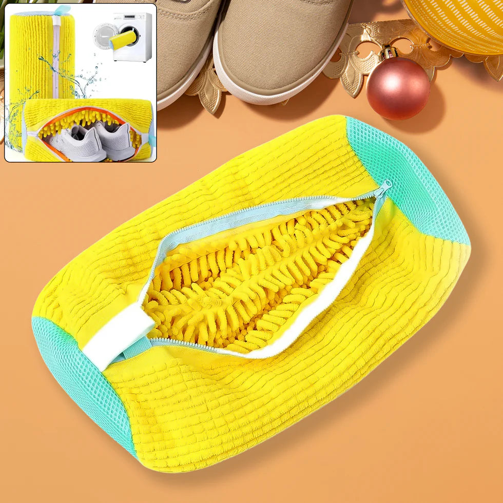 KLICKKART Shoe Cleaning Mop Cover with Microfiber Chenille Lining &amp; Zipper – Reusable Washable Shoe Scrubber Bag for Washing Machine &amp; Hand Cleaning (1 Pc)