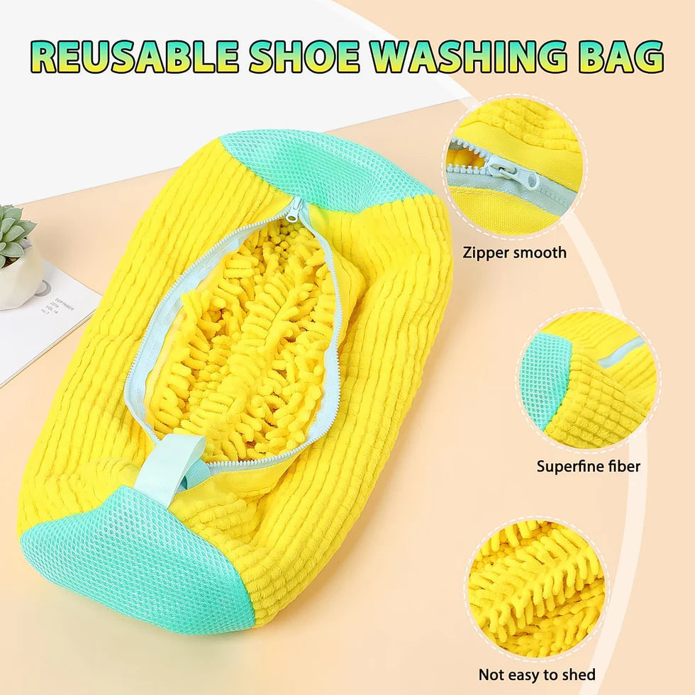 KLICKKART Shoe Cleaning Mop Cover with Microfiber Chenille Lining &amp; Zipper – Reusable Washable Shoe Scrubber Bag for Washing Machine &amp; Hand Cleaning (1 Pc)