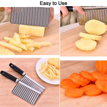 KLICKKART Stainless Steel Crinkle Cut Knife – Wavy Vegetable & Potato Cutter for French Fries, Salad & Fruit Slicing