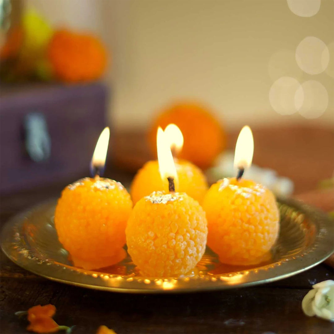 KLICKKART Laddu Shaped Decorative Wax Candles (4 Pc  Set)