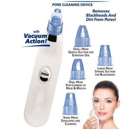 KLICKKART Beauty Care 4 In 1 Blackhead & Whitehead Remover Vacuum – Acne Pimple Pore Cleaner Suction Device with 4 Probes, Dual Power Settings, Cordless Deep Pore Extractor Tool