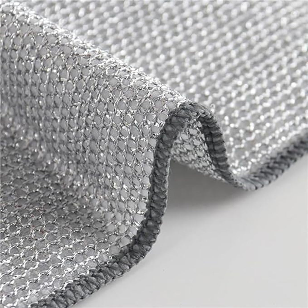 KLICKKART Double-sided Multipurpose Microfiber Cloths Stainless Steel Scrubber Non-scratch Wire Dishcloth Durable Kitchen Scrub Cloth
