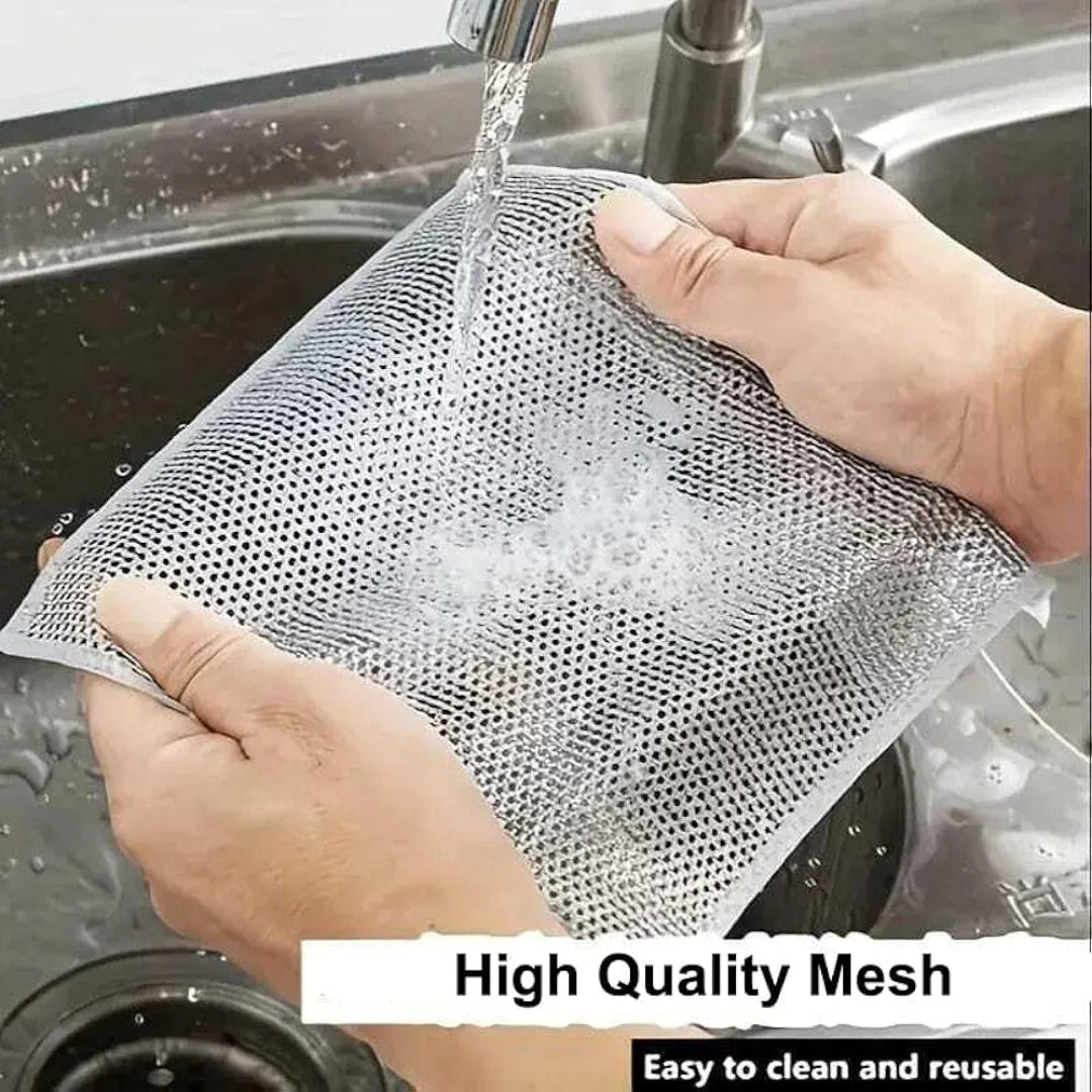 KLICKKART Double-sided Multipurpose Microfiber Cloths Stainless Steel Scrubber Non-scratch Wire Dishcloth Durable Kitchen Scrub Cloth