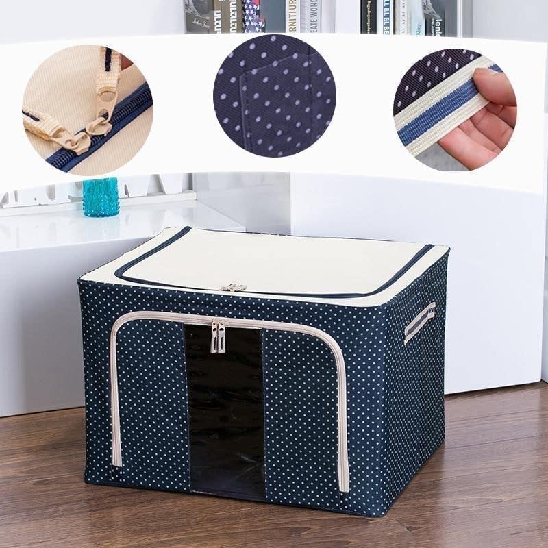 Foldable Steel Frame Clothes Living Storage Organizer Handled Bag Box For Large Size Bedding Blankets Women Saree Toys  Cloth Storage Box  Bag (66 Liters)