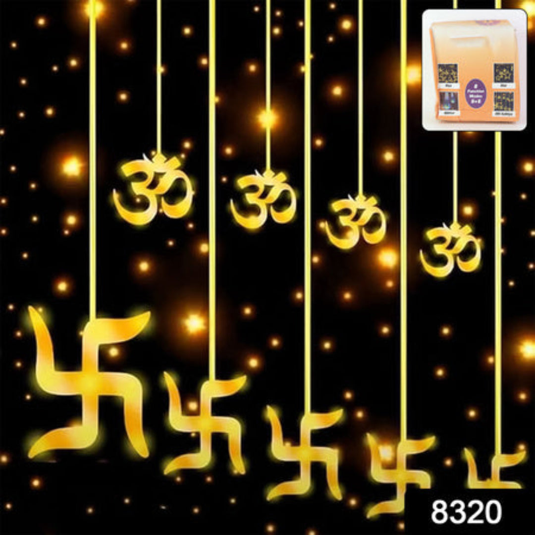 KLICKKART Swastik Om Curtain Decorative Lights String Lights With 12 Hanging Props 138 Led Diwali