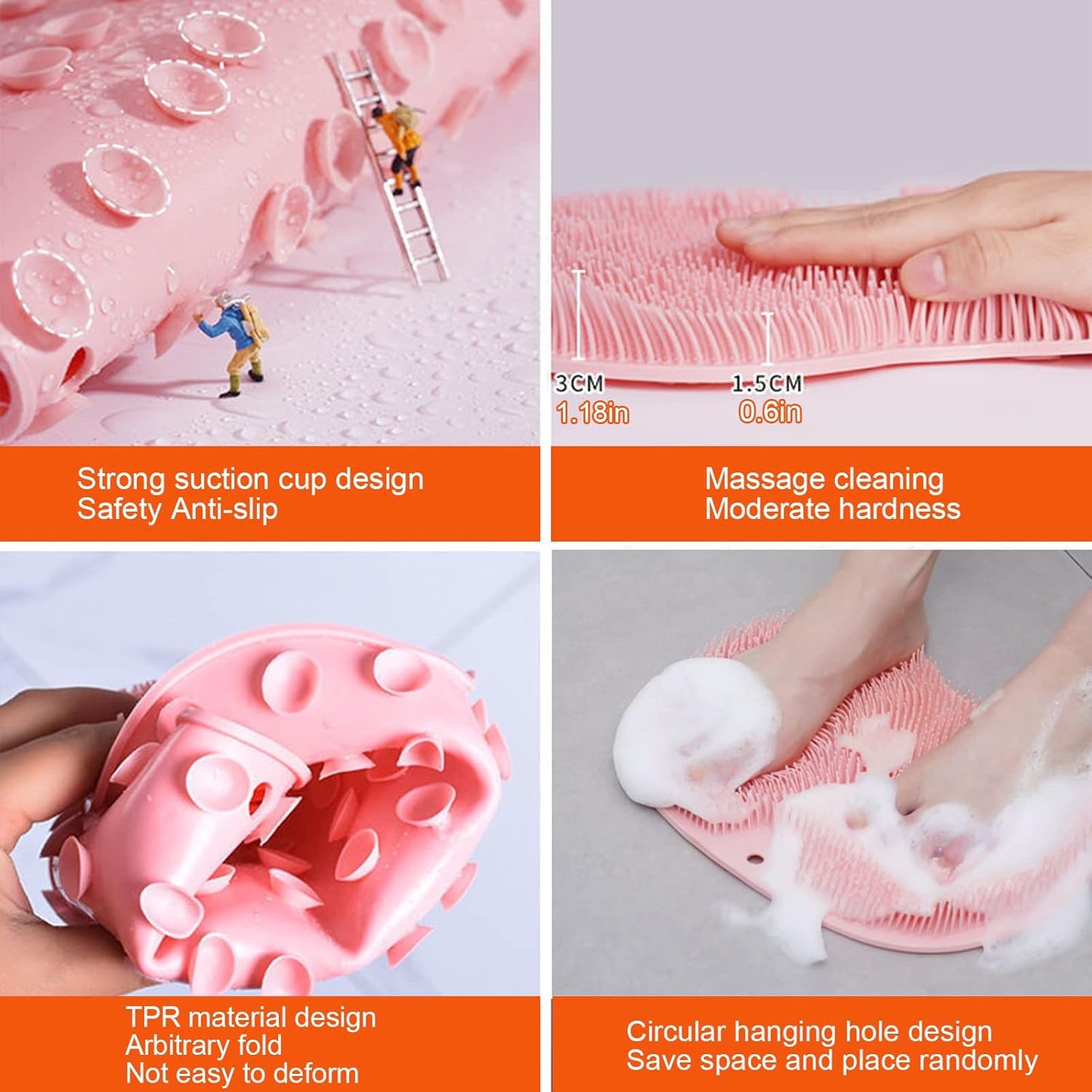 Silicone Bath Massage Cushion With Suction Cup Shower Foot Scubber Brush Foot Bath Mat Scrubber Anti-slip Exfoliating Dead Skin Massage Pad Lazy Wash Feet Bathroom Mat