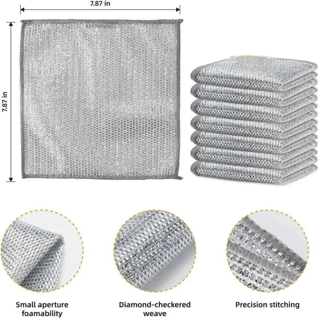 KLICKKART Double-sided Multipurpose Microfiber Cloths Stainless Steel Scrubber Non-scratch Wire Dishcloth Durable Kitchen Scrub Cloth
