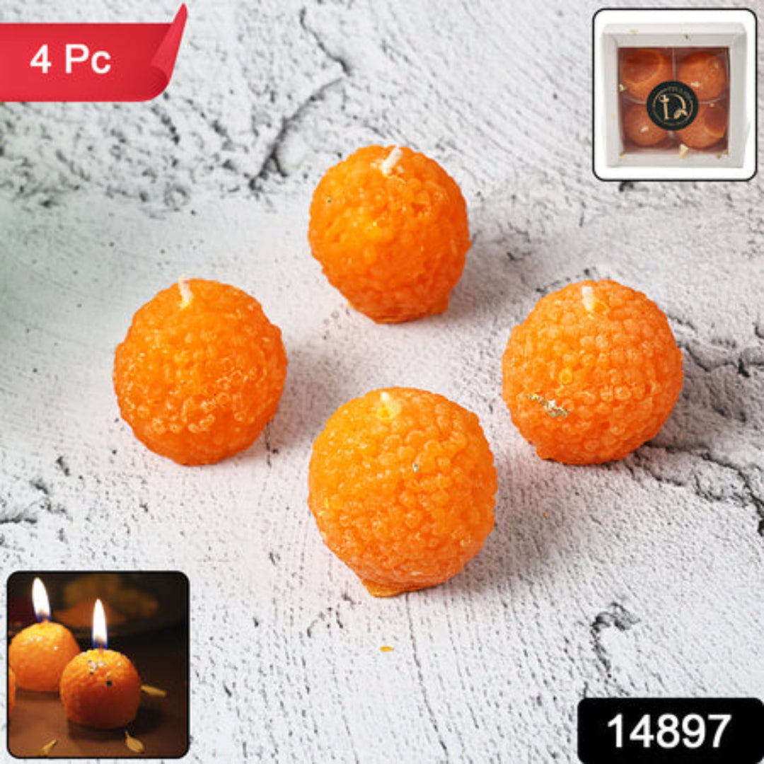 KLICKKART Laddu Shaped Decorative Wax Candles (4 Pc  Set)