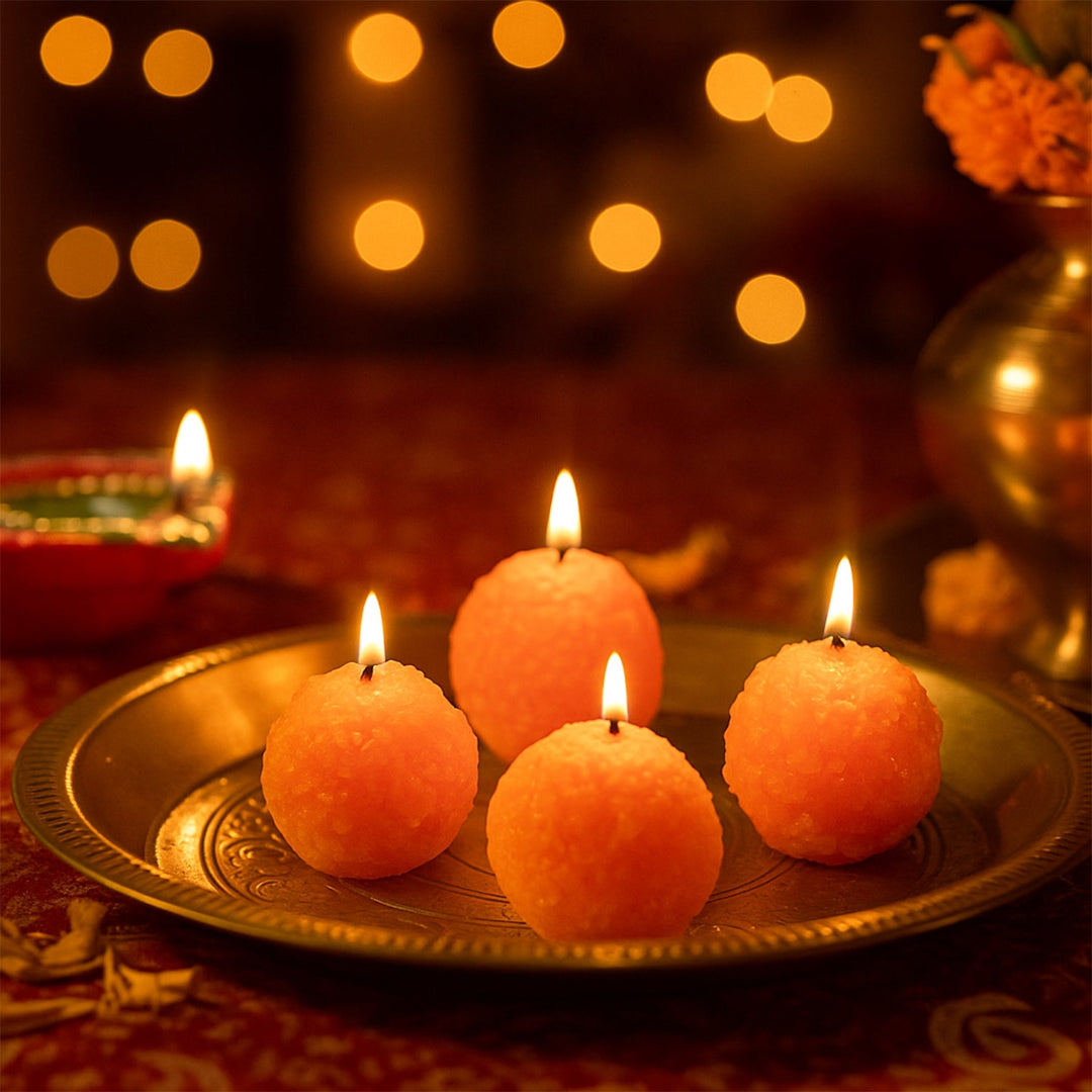 KLICKKART Laddu Shaped Decorative Wax Candles (4 Pc  Set)