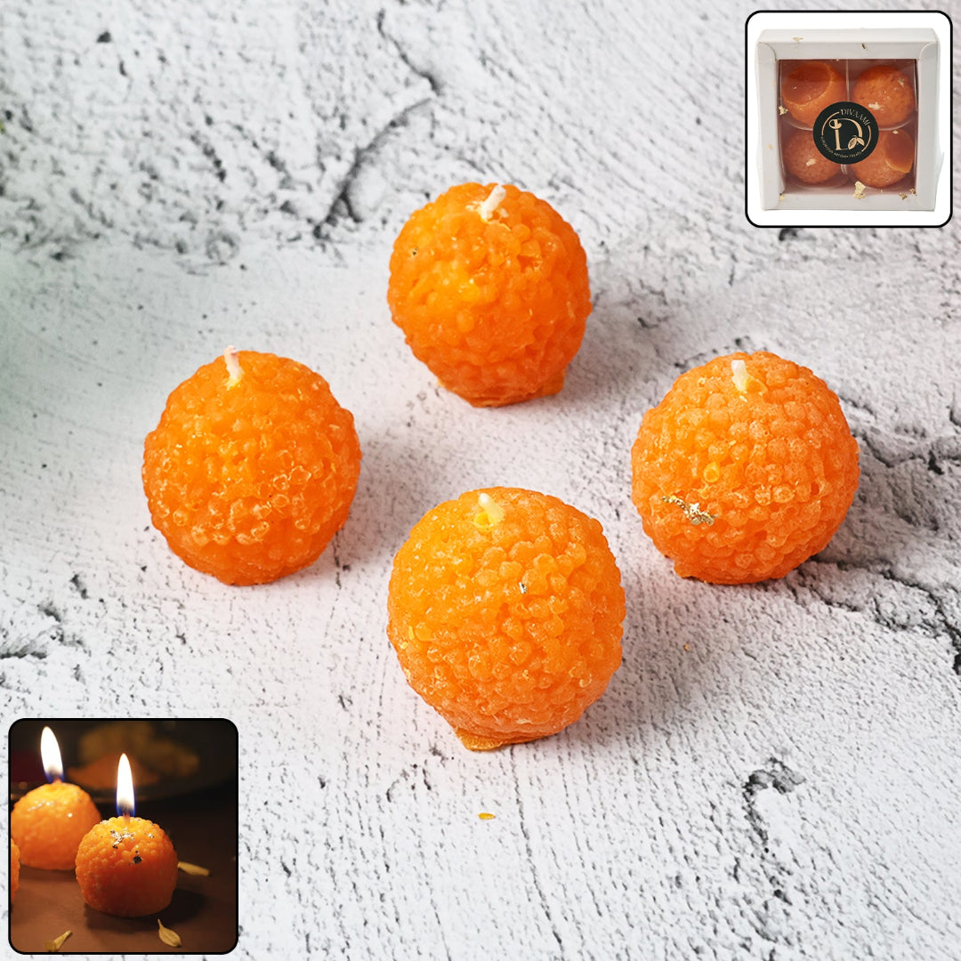 KLICKKART Laddu Shaped Decorative Wax Candles (4 Pc  Set)