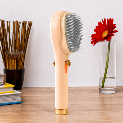 KLICKKART Self-Cleaning Anti-Static Massage Hair Brush – 2-in-1 Scalp Massager & 3D Air Cushion Hairbrush with One-Click Hair Removal for Women (1 Pc)