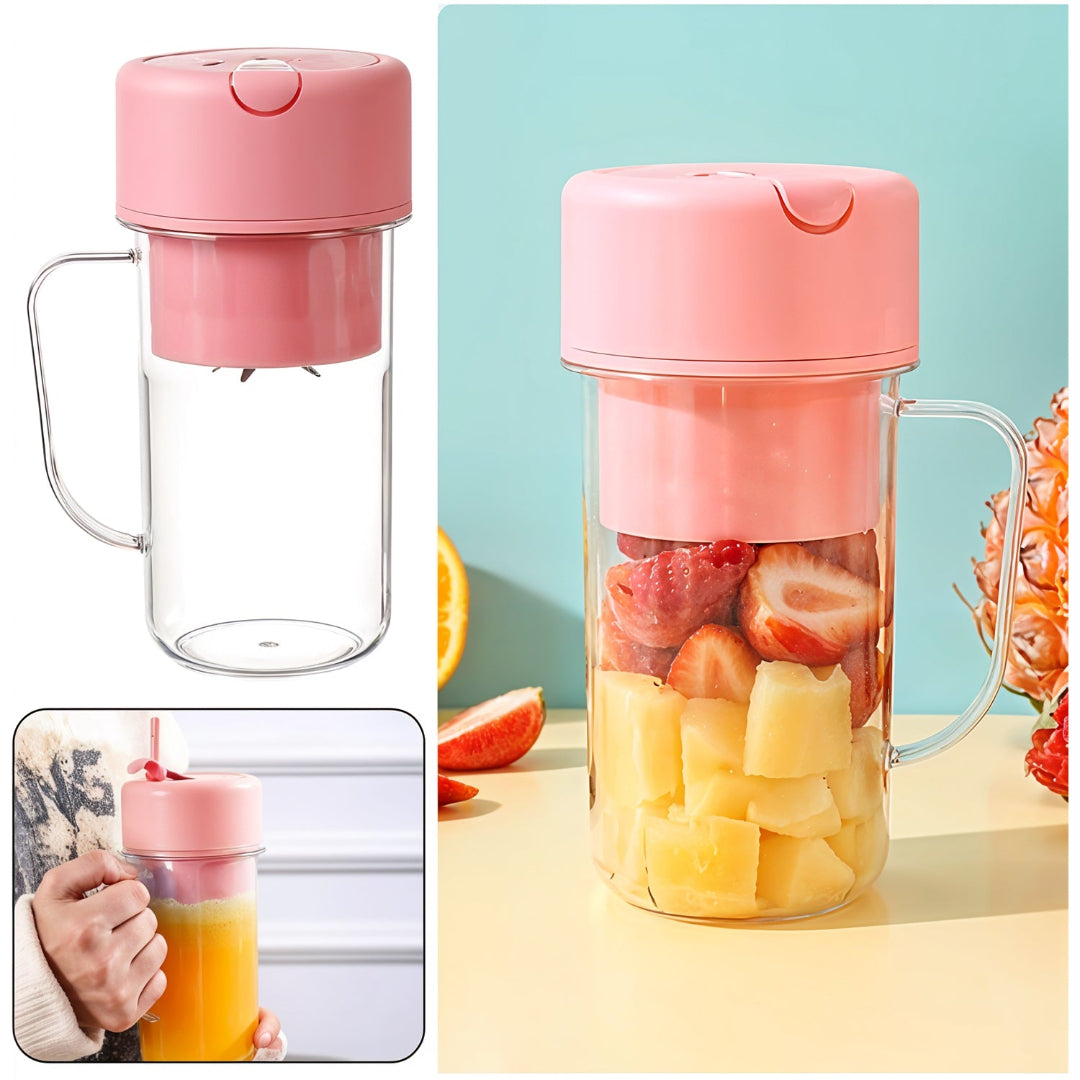 KLICKKART Portable Crusher Juicer With Handle  Straw Usb Rechargeable 6 Blades (420 Ml)