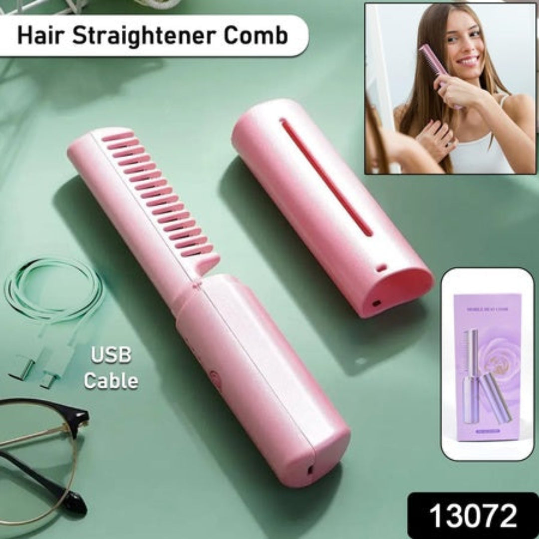 KLICKKART Rechargeable Mini Hair Straightener Travel Portable Usb Charging Cordless Hair Straightener Bursh Three Temperature Adjustments Flat Iron Comb (1 Pc)