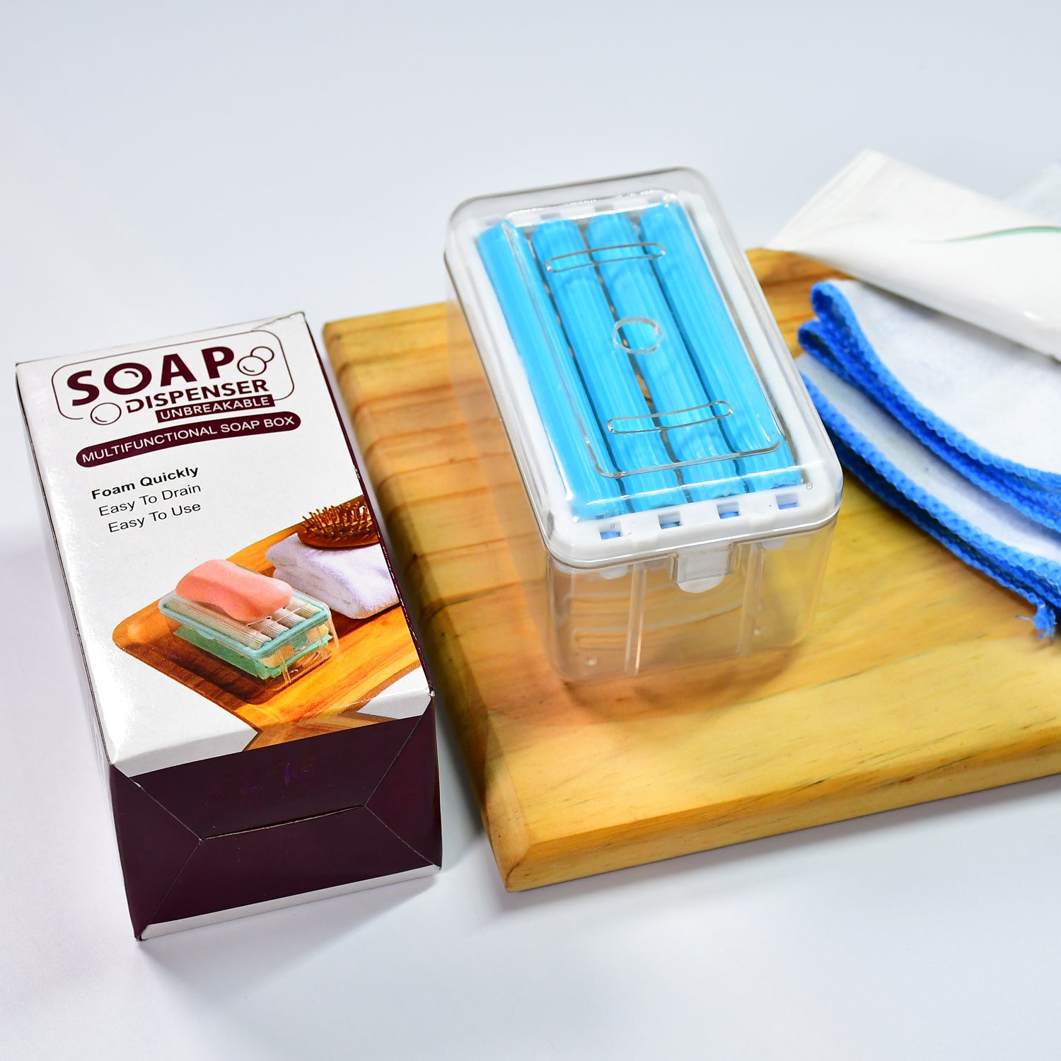 2-in-1 Portable Soap Dish  Soap Dispenser With Roller And Drain Holes Multifunctional Soap Holder Foaming Soap Bar Box For Home Kitchen Bathroom