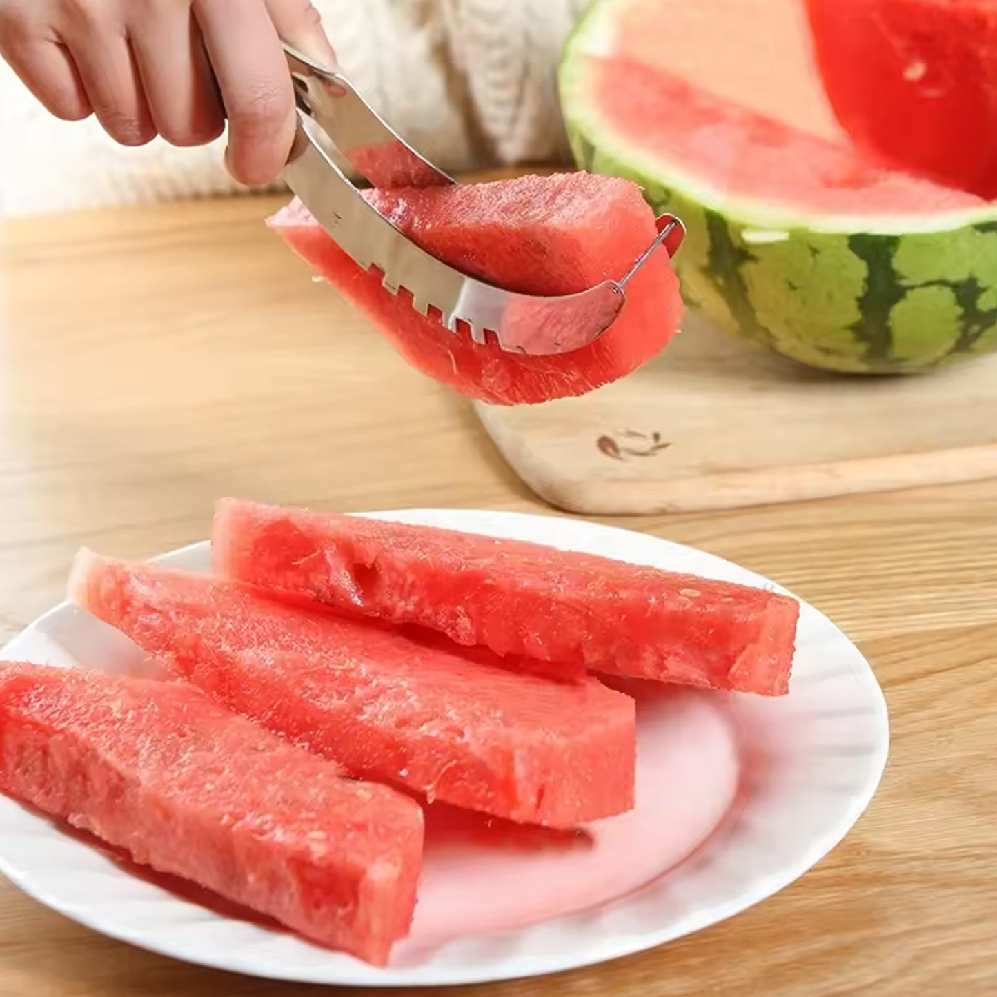 KLICKKART 3 in 1 Stainless Steel Watermelon Cantaloupe Slicer Knife Corer Fruit Vegetable Tools Kitchen (1 Pc)