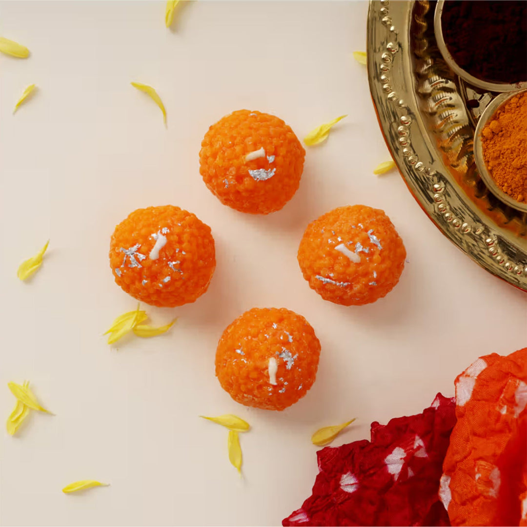 KLICKKART Laddu Shaped Decorative Wax Candles (4 Pc  Set)