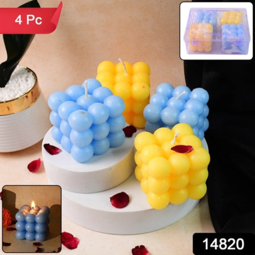 KLICKKART Colorful Cube Shaped Wax Candles (4 Pc)