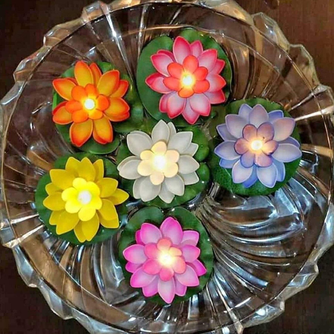 KLICKKART Water Floating Smokeless Candles  Lotus Flowers Sensor Led Tealight For Outdoor And Indoor Decoration - (Pack Of 6)