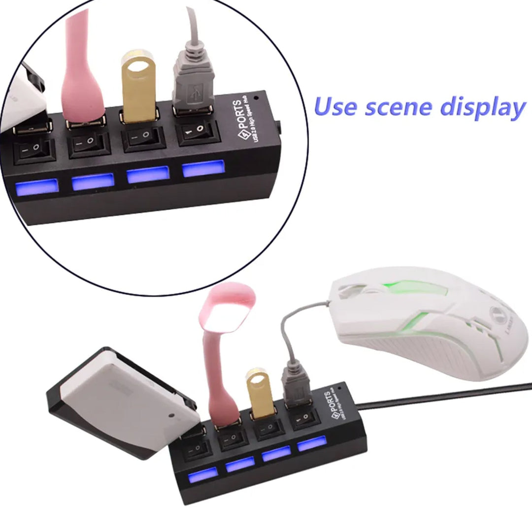 KLICKKART 4 Port Usb Hub Usb 2.0 Hub Splitter High Speed With Onoff Switch Multi Led Adapter Compatible With Tablet Laptop Computer Notebook