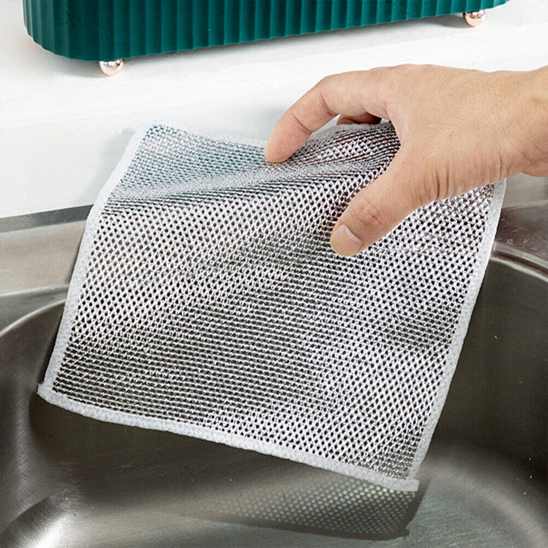 KLICKKART Double-sided Multipurpose Microfiber Cloths Stainless Steel Scrubber Non-scratch Wire Dishcloth Durable Kitchen Scrub Cloth