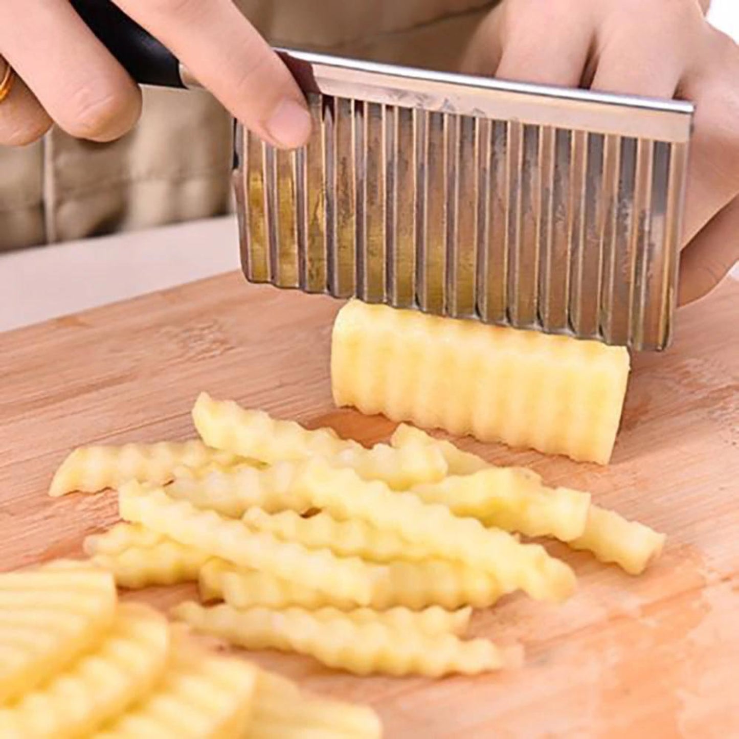 KLICKKART Stainless Steel Crinkle Cut Knife – Wavy Vegetable & Potato Cutter for French Fries, Salad & Fruit Slicing
