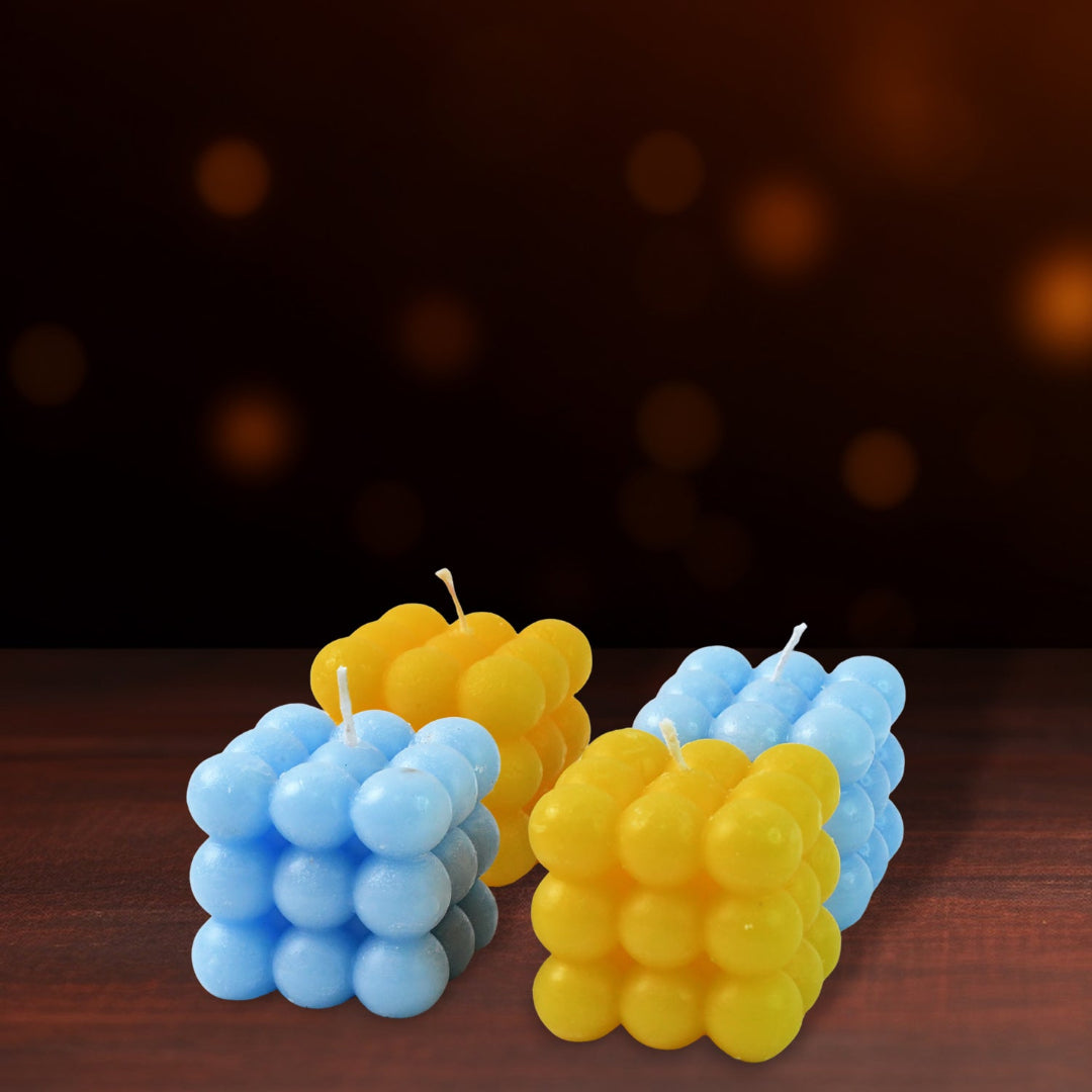 KLICKKART Colorful Cube Shaped Wax Candles (4 Pc)