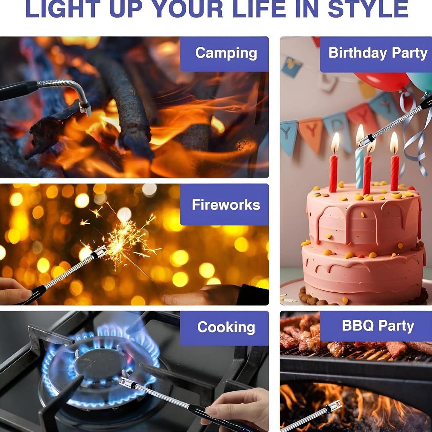 KLICKKART Metal Rechargeable Electric Arc Lighter with Flexible 360° Neck – Windproof USB Type-C Flameless Candle, BBQ, Kitchen & Camping Lighter with Safety Lock (1 Pc)