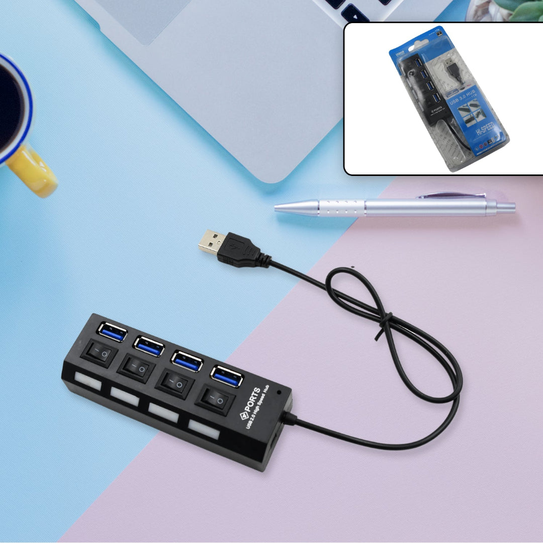 KLICKKART 4 Port Usb Hub Usb 2.0 Hub Splitter High Speed With Onoff Switch Multi Led Adapter Compatible With Tablet Laptop Computer Notebook