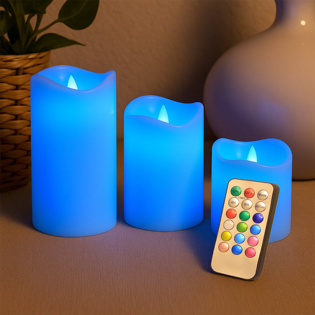 KLICKKART Premium 3 Piece Led Flameless Candle Set With Remote Control
