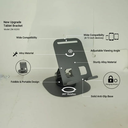 KLICKKART Foldable Metal Mobile Stand 360° Rotatable | Adjustable Height &amp; Angle | Heavy Base Phone Holder (1 Pc)