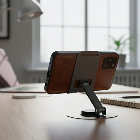 KLICKKART Foldable Metal Mobile Stand 360° Rotatable | Adjustable Height &amp; Angle | Heavy Base Phone Holder (1 Pc)
