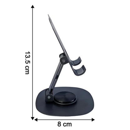 KLICKKART Foldable Metal Mobile Stand 360° Rotatable | Adjustable Height &amp; Angle | Heavy Base Phone Holder (1 Pc)