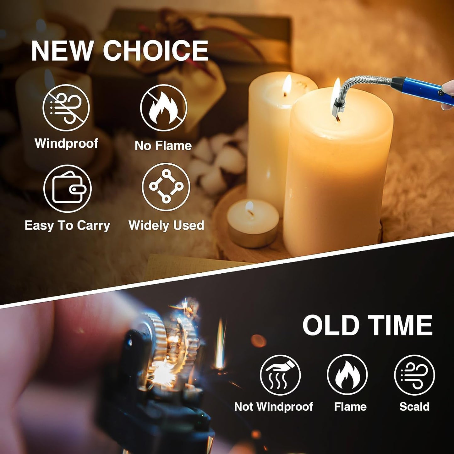 KLICKKART Metal Rechargeable Electric Arc Lighter with Flexible 360° Neck – Windproof USB Type-C Flameless Candle, BBQ, Kitchen & Camping Lighter with Safety Lock (1 Pc)