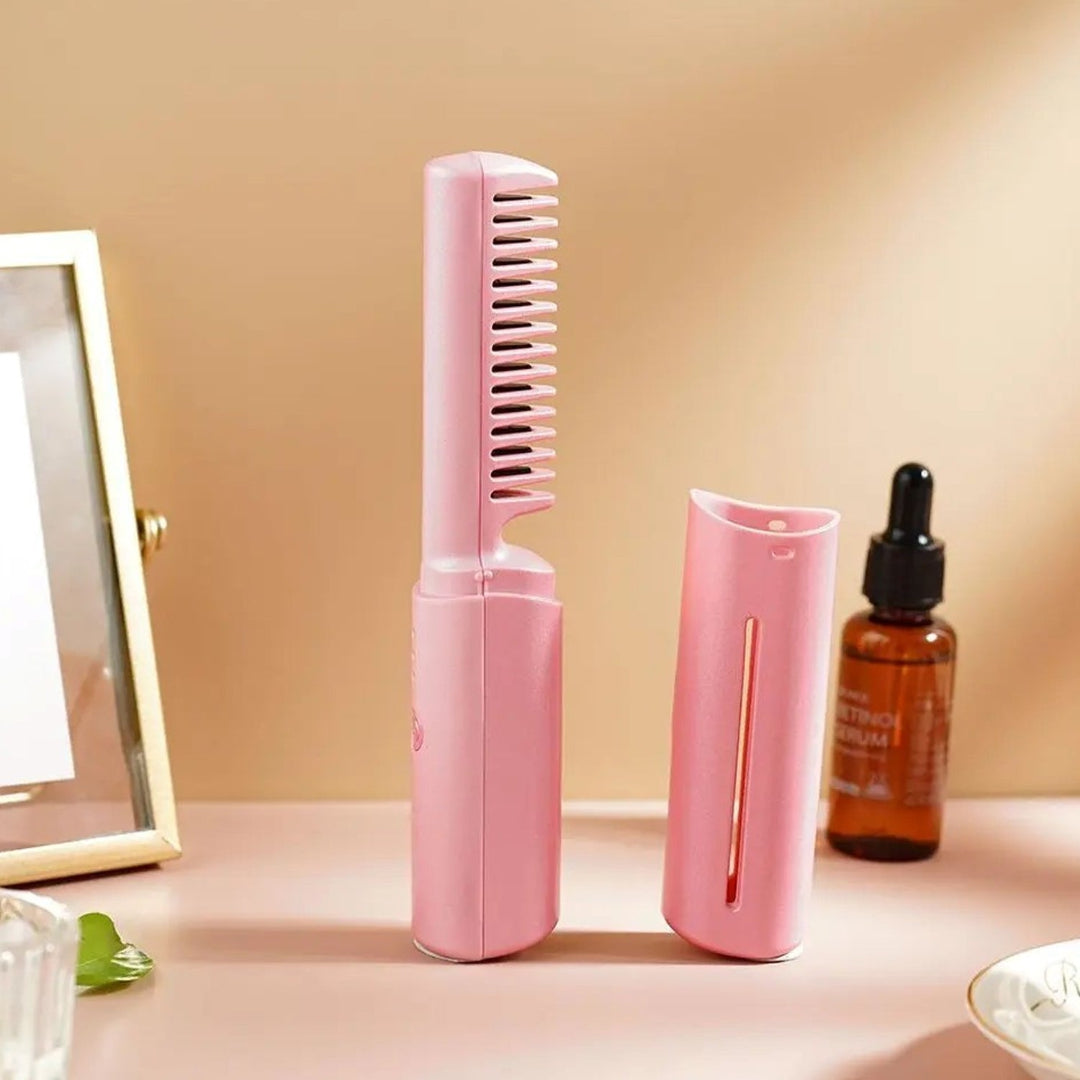 KLICKKART Rechargeable Mini Hair Straightener Travel Portable Usb Charging Cordless Hair Straightener Bursh Three Temperature Adjustments Flat Iron Comb (1 Pc)
