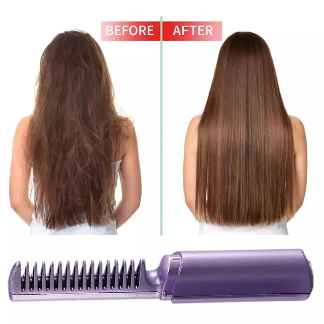 KLICKKART Rechargeable Mini Hair Straightener Travel Portable Usb Charging Cordless Hair Straightener Bursh Three Temperature Adjustments Flat Iron Comb (1 Pc)