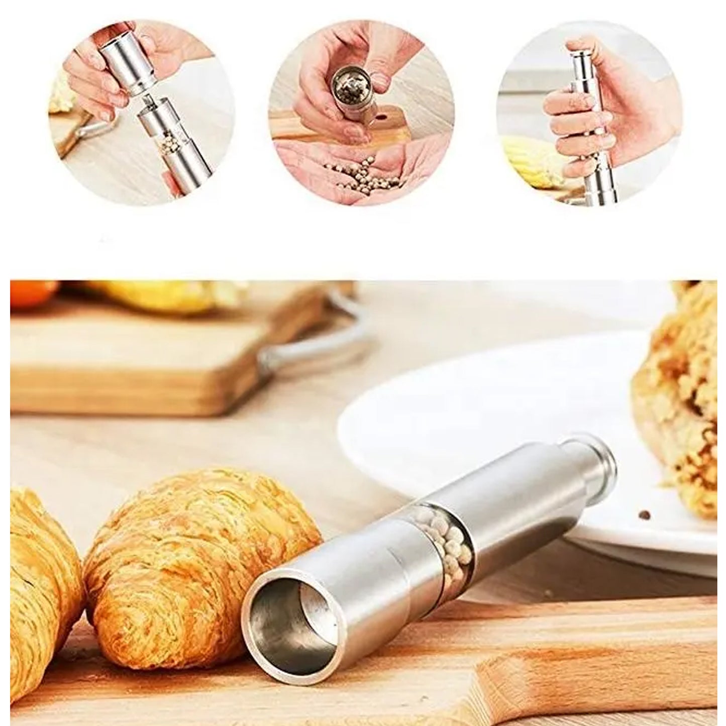KLICKKART Stainless Steel Thumb Presser Salt And Pepper Grinder (1 Pc)