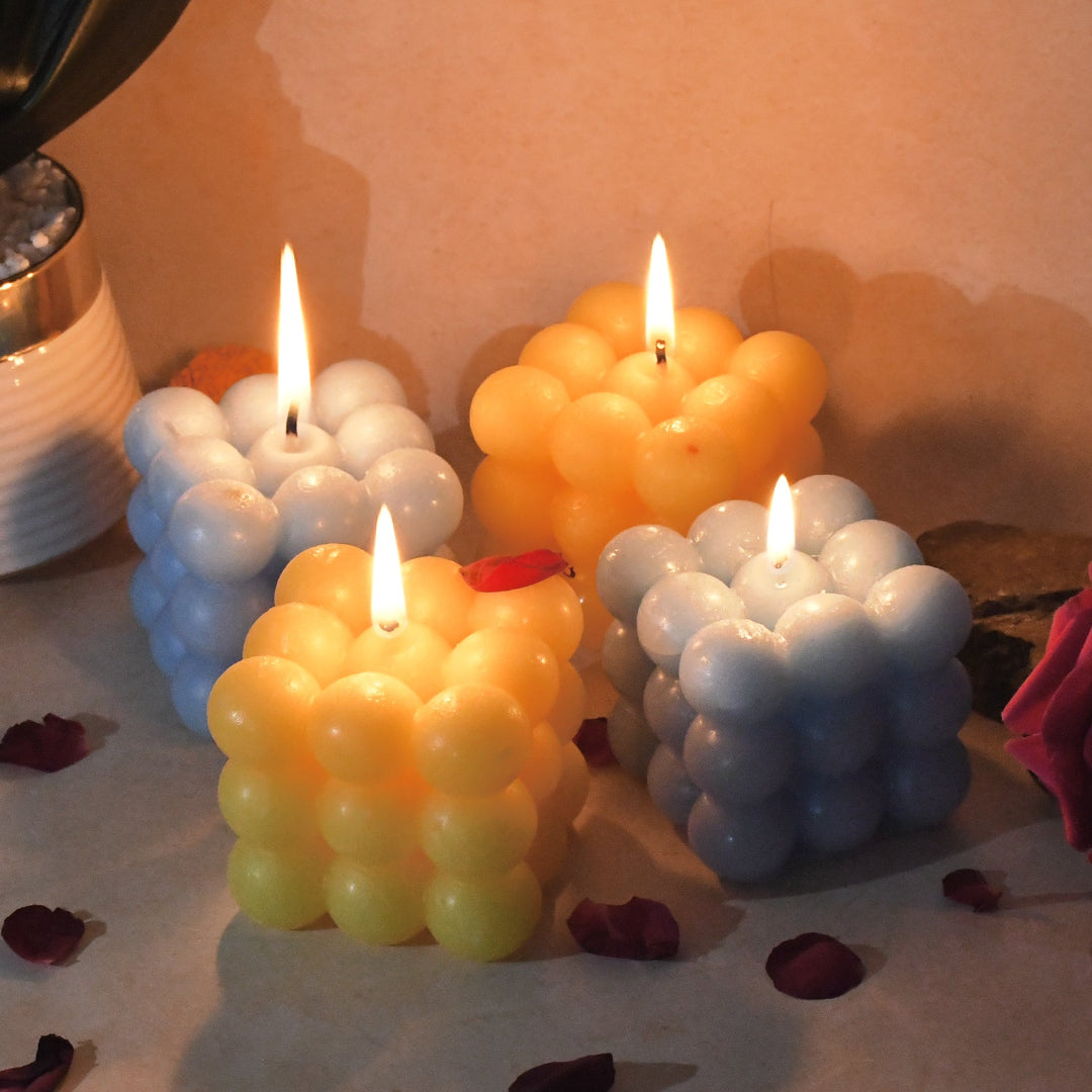 KLICKKART Colorful Cube Shaped Wax Candles (4 Pc)