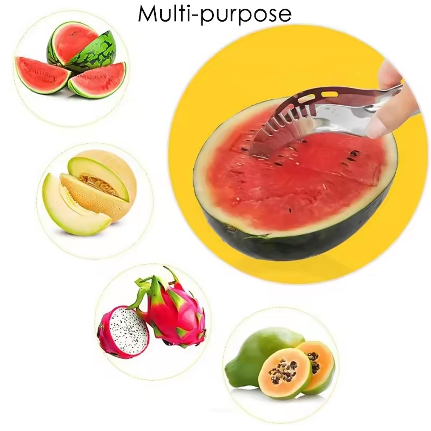 KLICKKART 3 in 1 Stainless Steel Watermelon Cantaloupe Slicer Knife Corer Fruit Vegetable Tools Kitchen (1 Pc)