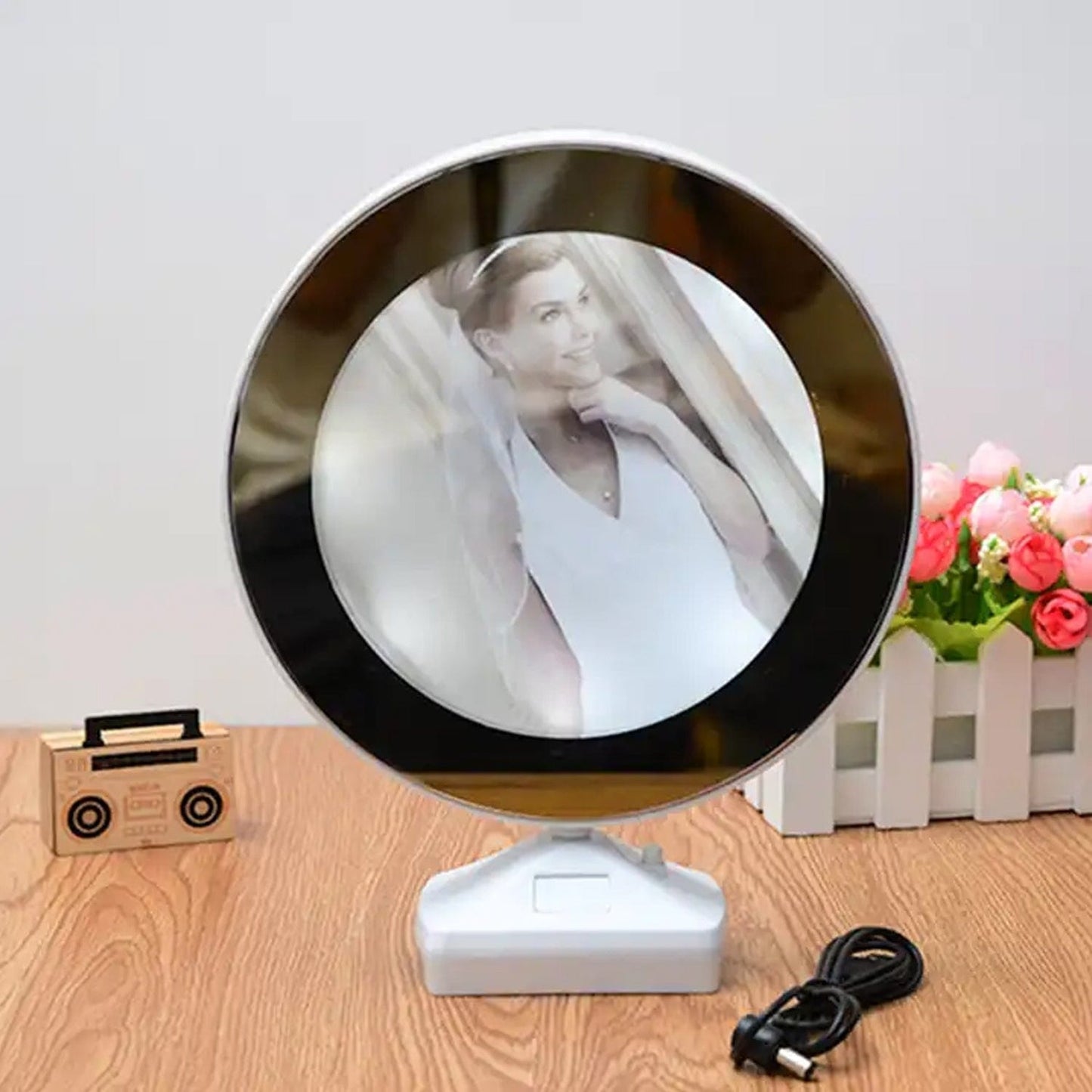 Plastic 2 In 1 Mirror Come Photo Frame With Led Light