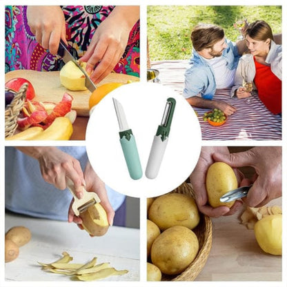 KLICKKART Multifunctional Peeler Two In One Fruit Knife Fruit And Vegetable Cutting Knife+sawtooth Peeler Apple Carrot Potato Fruit Slice Antiskid