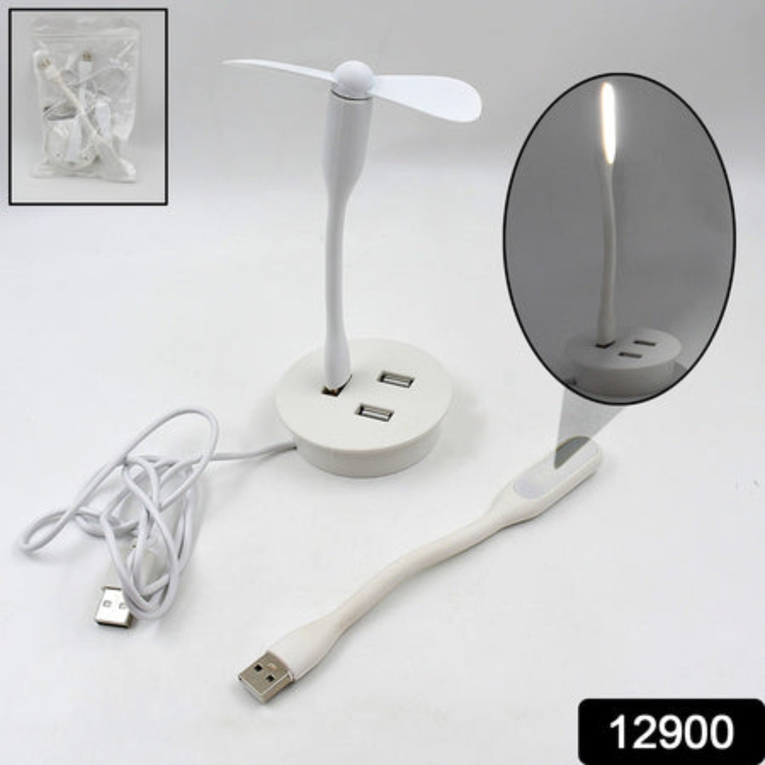 KLICKKART Portable Mini Usb Fan - Usb Light - Usb 3 Hub Port Combo