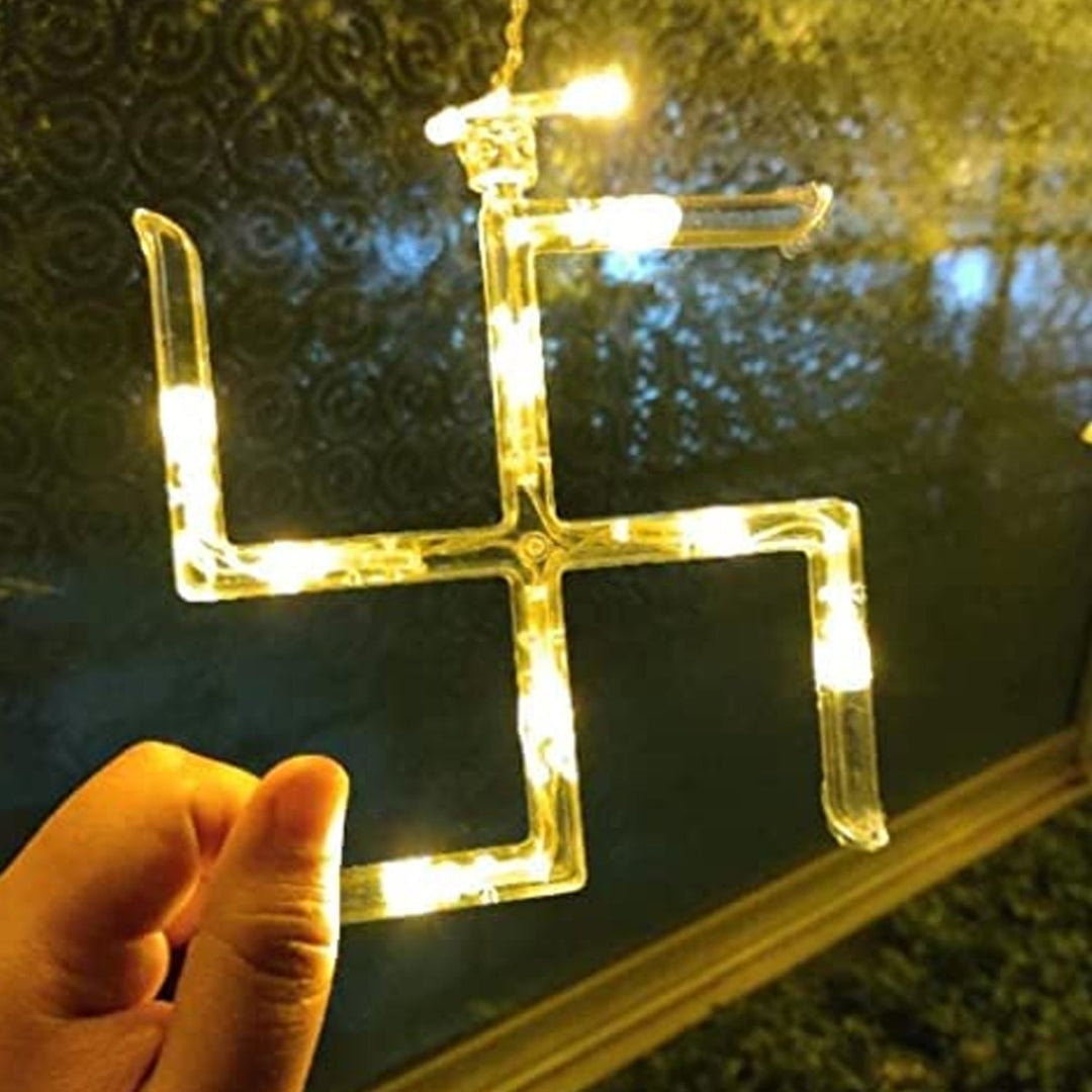 KLICKKART Swastik Om Curtain Decorative Lights String Lights With 12 Hanging Props 138 Led Diwali