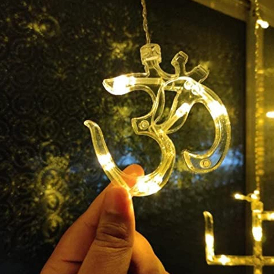 KLICKKART Swastik Om Curtain Decorative Lights String Lights With 12 Hanging Props 138 Led Diwali