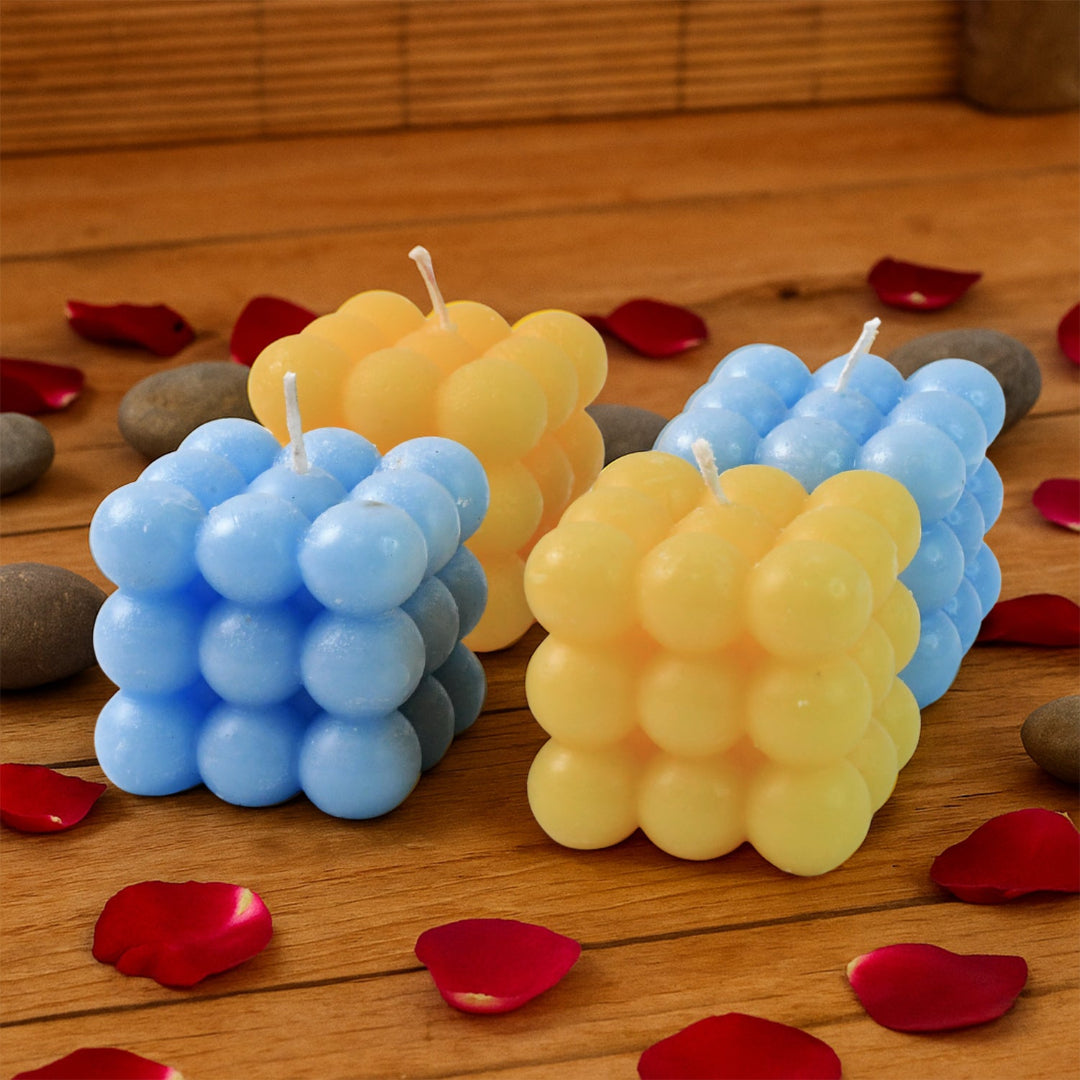 KLICKKART Colorful Cube Shaped Wax Candles (4 Pc)