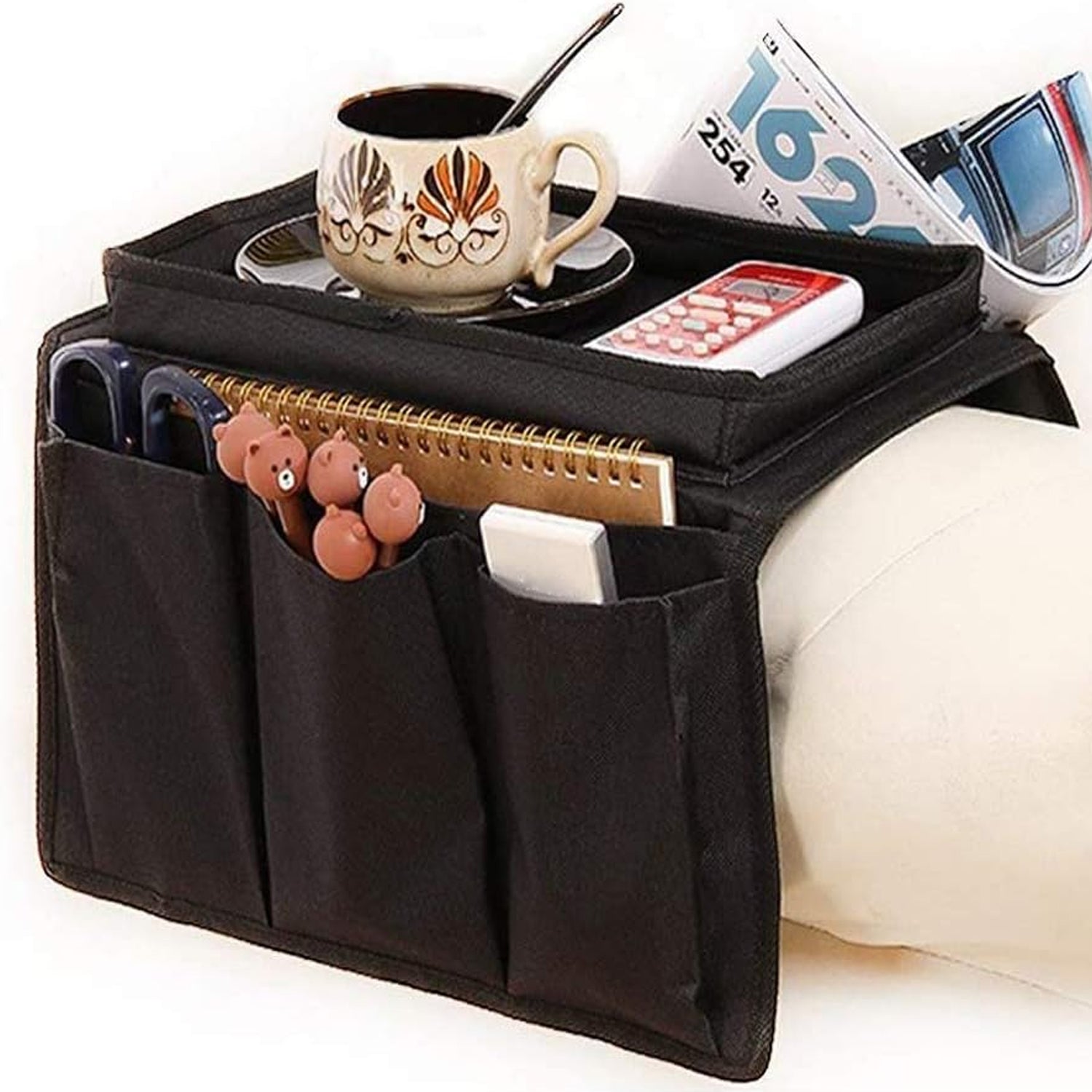 KLICKKART Sofa Arm Rest Hanging Storage Bag Storage Bag For Sofa Ideal For Sorting Magazines Ipad Books (Black)