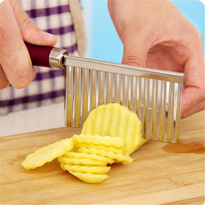 KLICKKART Stainless Steel Crinkle Cut Knife – Wavy Vegetable & Potato Cutter for French Fries, Salad & Fruit Slicing