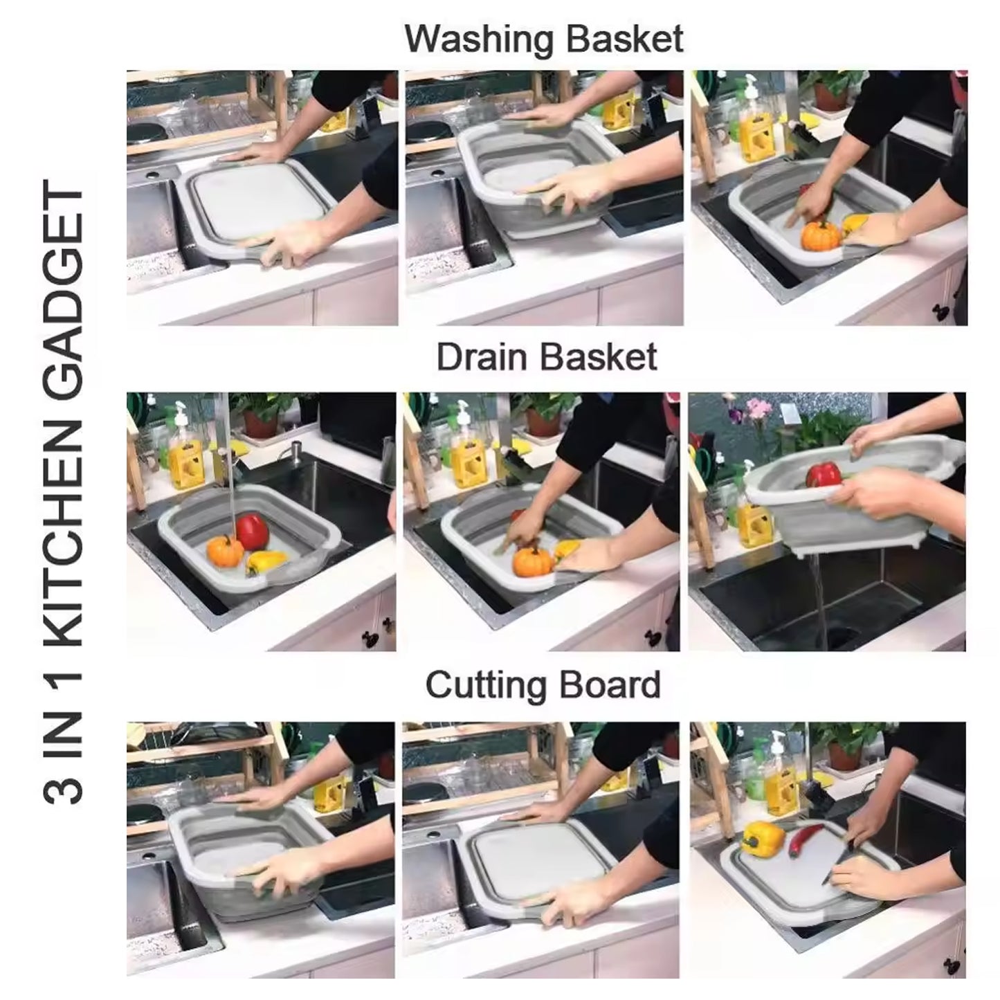 KLICKKART Collapsible Cutting Board With Dish Tub Basket