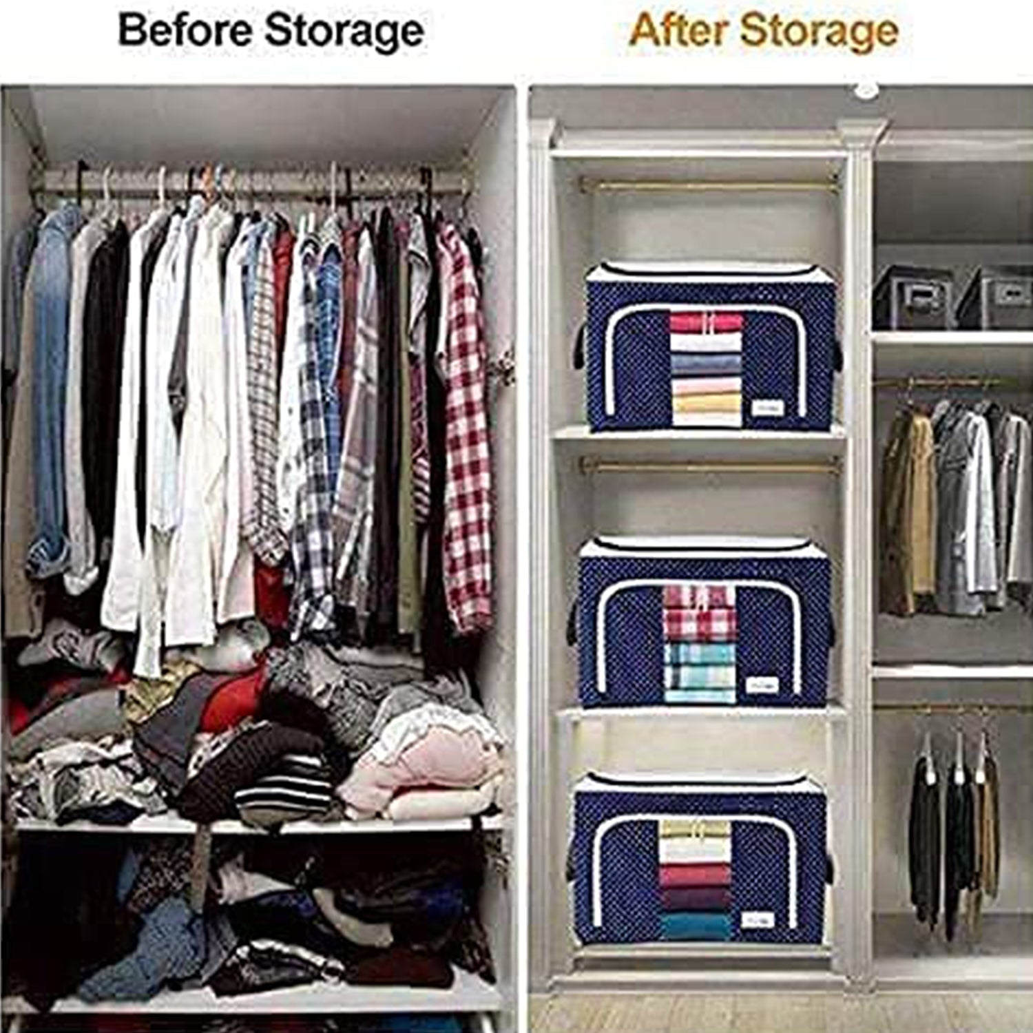Foldable Steel Frame Clothes Living Storage Organizer Handled Bag Box For Large Size Bedding Blankets Women Saree Toys  Cloth Storage Box  Bag (66 Liters)