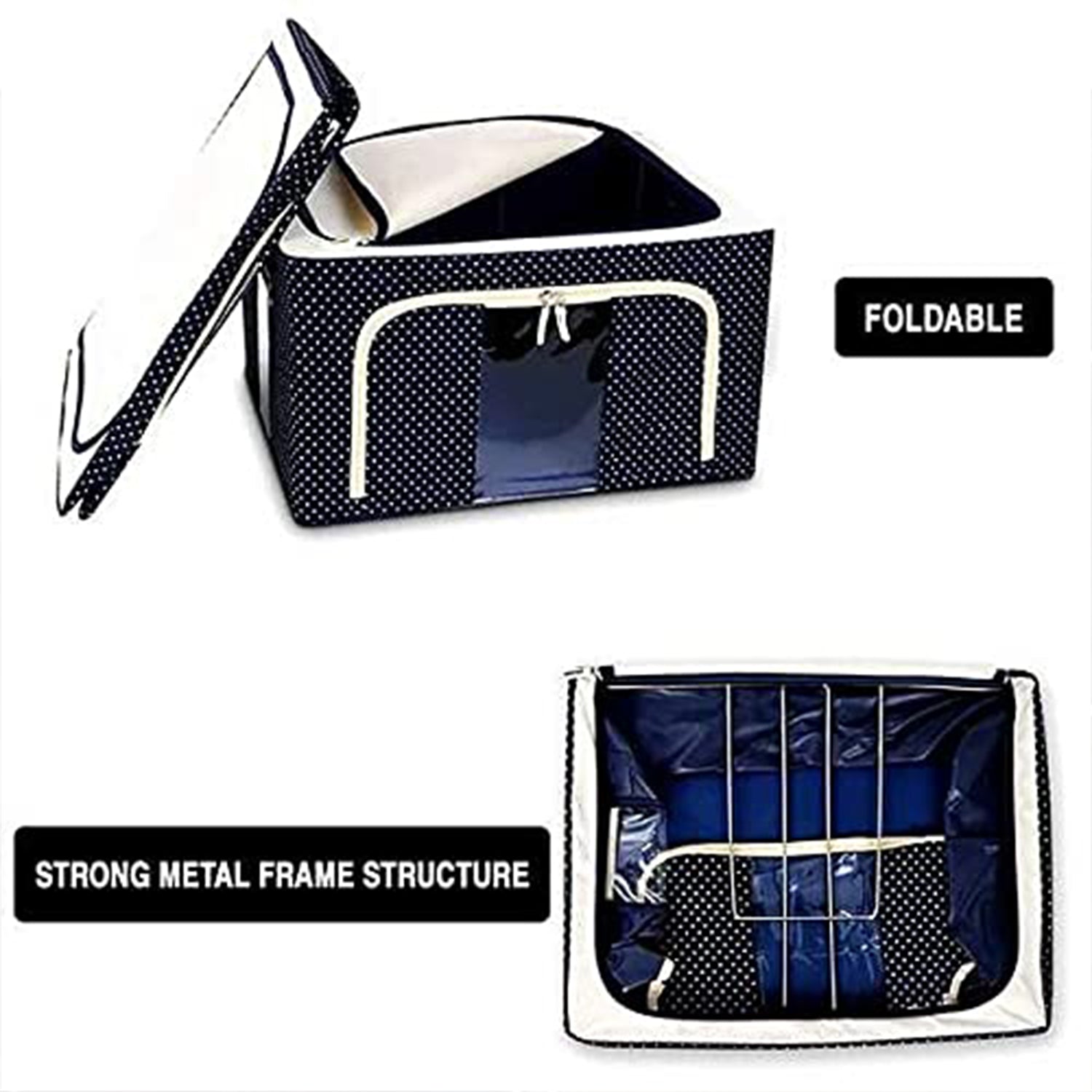 Foldable Steel Frame Clothes Living Storage Organizer Handled Bag Box For Large Size Bedding Blankets Women Saree Toys  Cloth Storage Box  Bag (66 Liters)